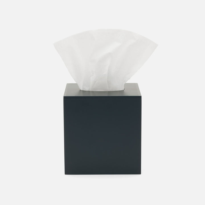 Quincy, Matte Navy, Tissue Box, Square Straight, Lacquered Wood