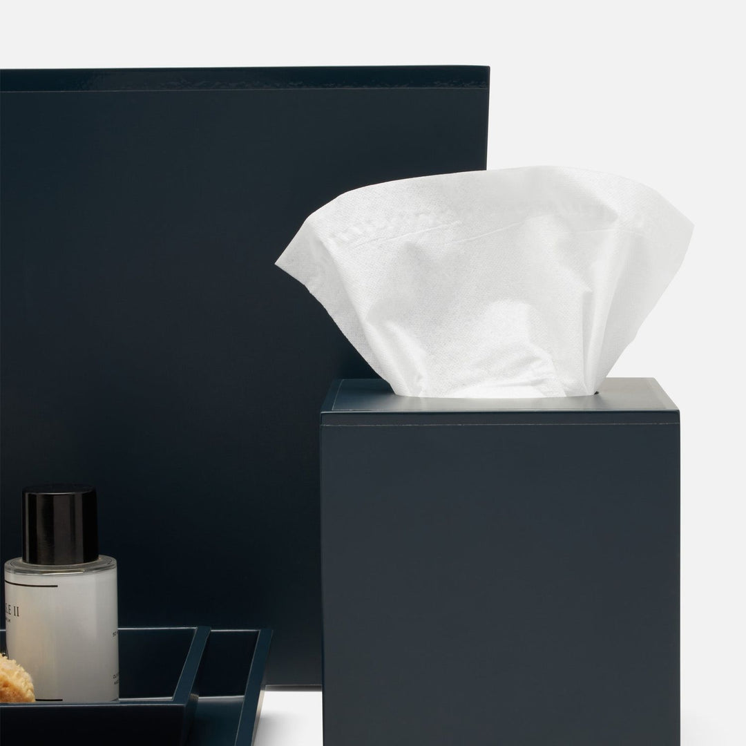 Quincy, Matte Navy, Tissue Box, Square Straight, Lacquered Wood