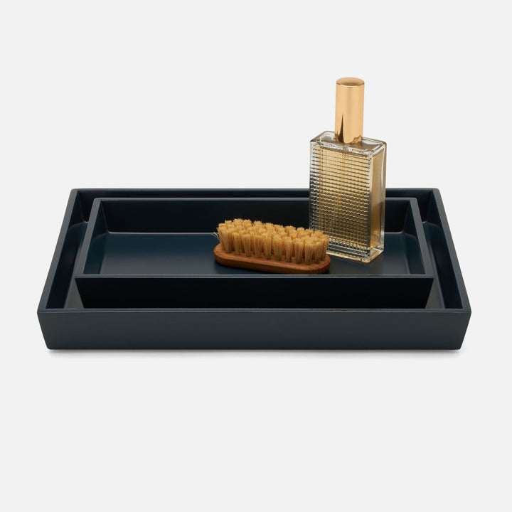 Quincy, Matte Navy, Nested Trays, Rectangular Tapered, Lacquered Wood, S/2