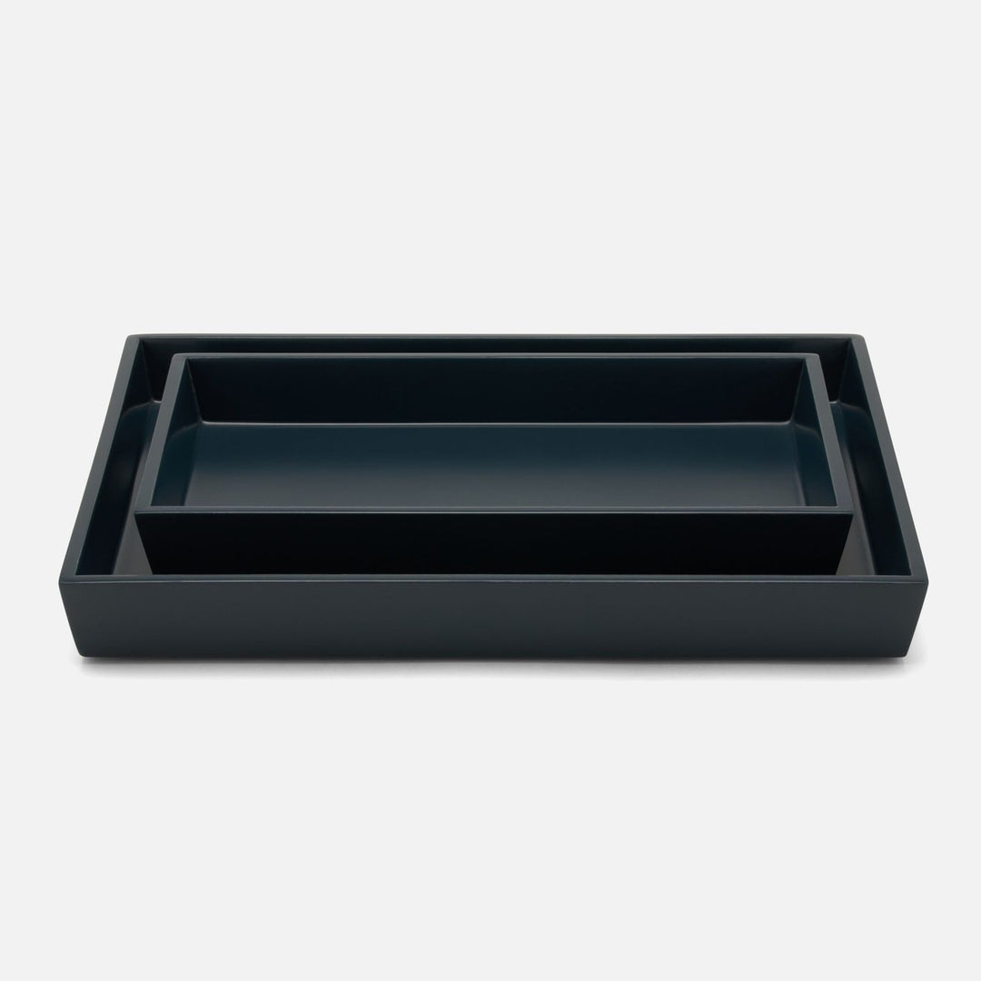 Quincy, Matte Navy, Nested Trays, Rectangular Tapered, Lacquered Wood, S/2