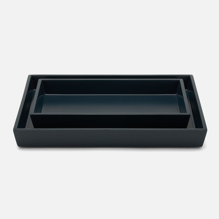 Quincy, Matte Navy, Nested Trays, Rectangular Tapered, Lacquered Wood, S/2