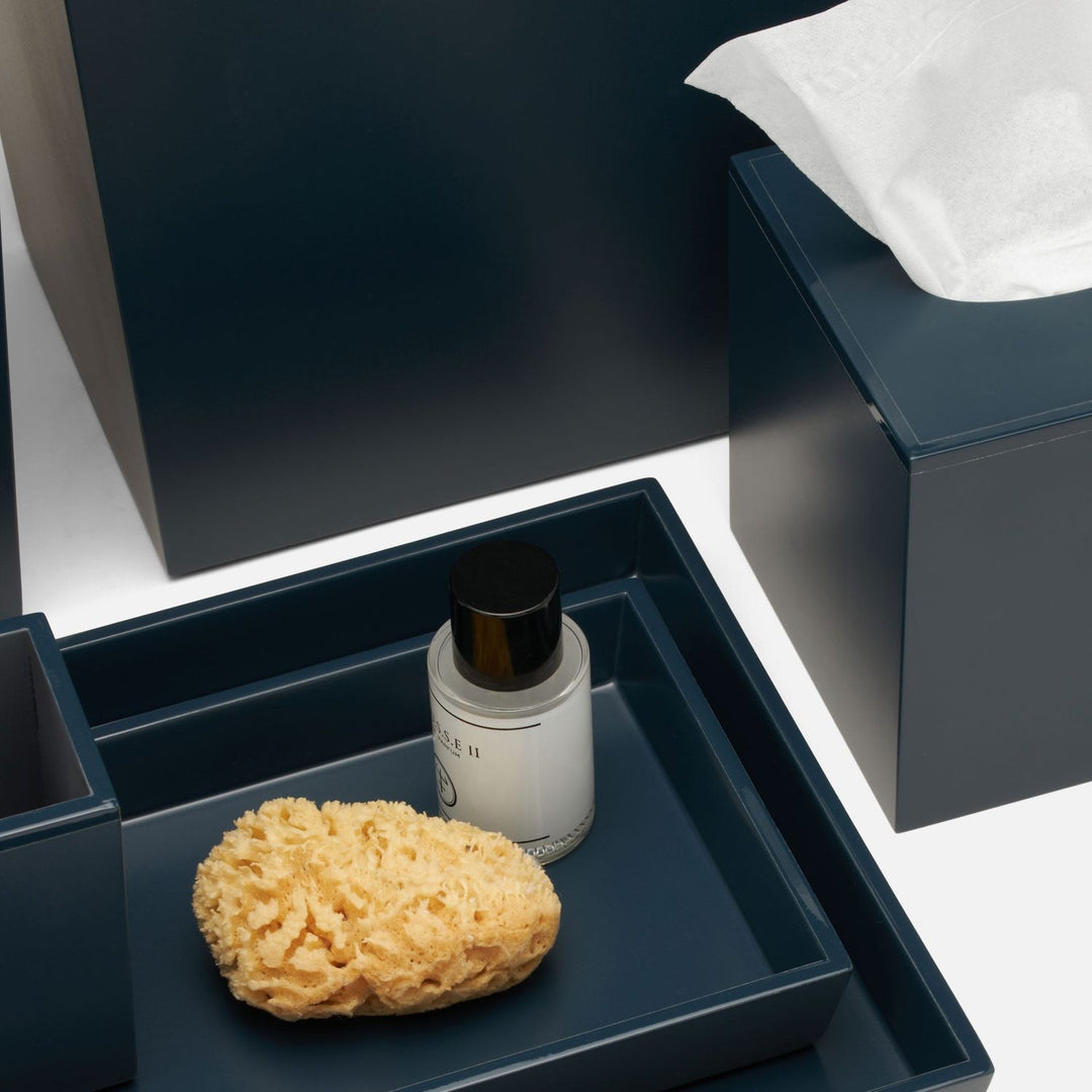 Quincy, Matte Navy, Nested Trays, Rectangular Tapered, Lacquered Wood, S/2