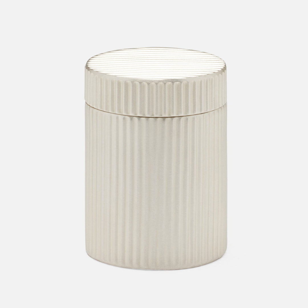 Redon, Matte Silver, Canister, Small, Round, Ribbed Metal