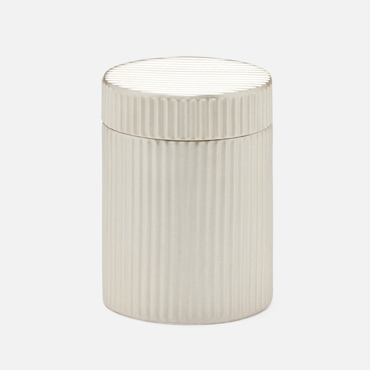 Redon, Matte Silver, Canister, Small, Round, Ribbed Metal