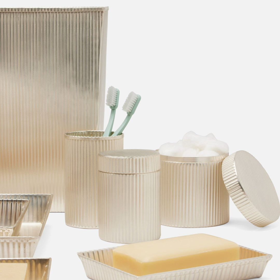 Redon, Matte Silver, Canister, Small, Round, Ribbed Metal