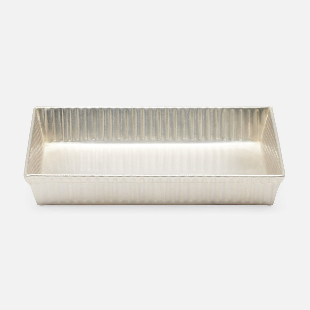 Redon,Matte Silver, Soap Dish, Rectangular Tapered, Ribbed Metal