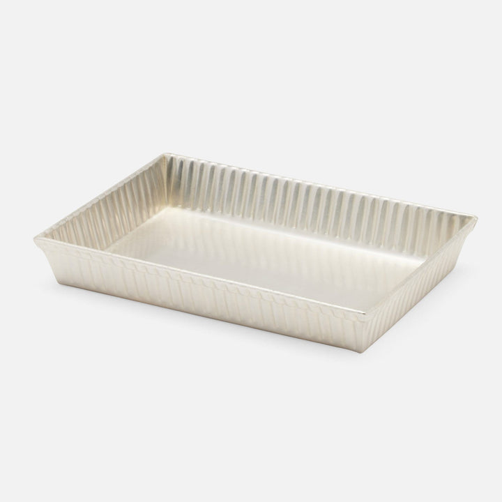 Redon,Matte Silver, Soap Dish, Rectangular Tapered, Ribbed Metal