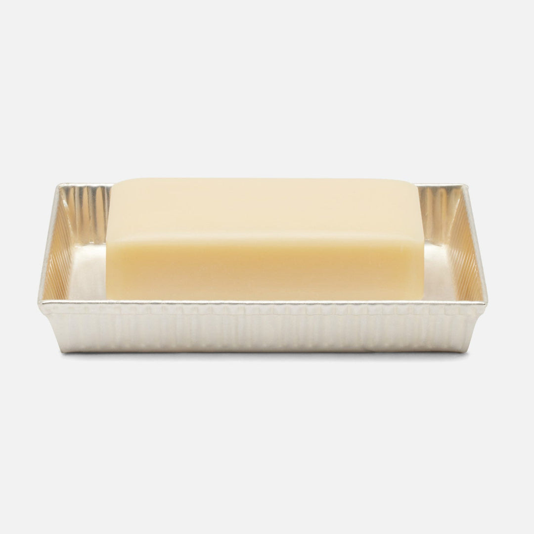 Redon,Matte Silver, Soap Dish, Rectangular Tapered, Ribbed Metal