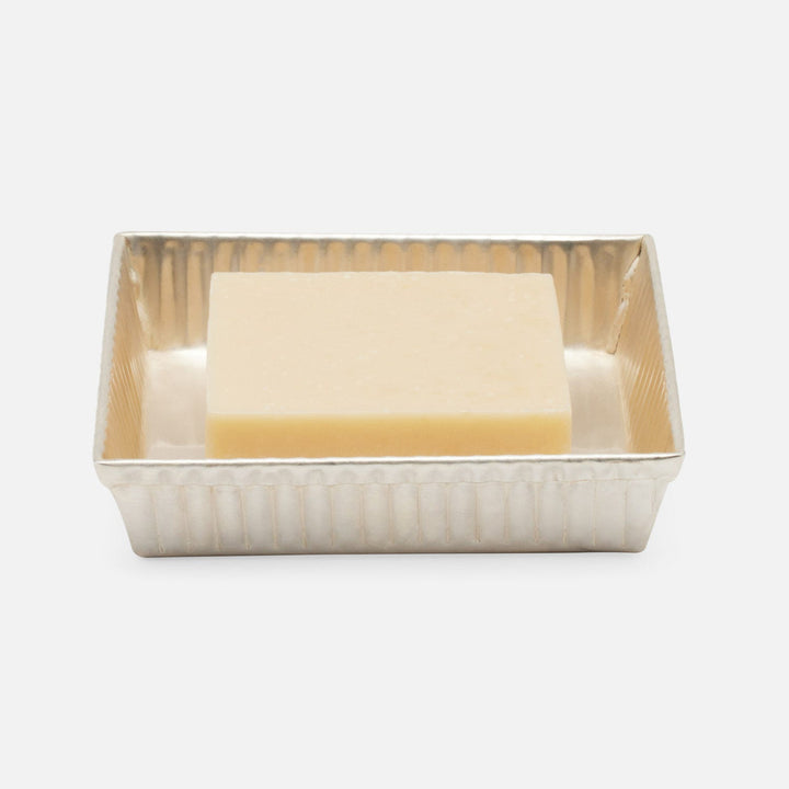 Redon,Matte Silver, Soap Dish, Square, Ribbed Metal