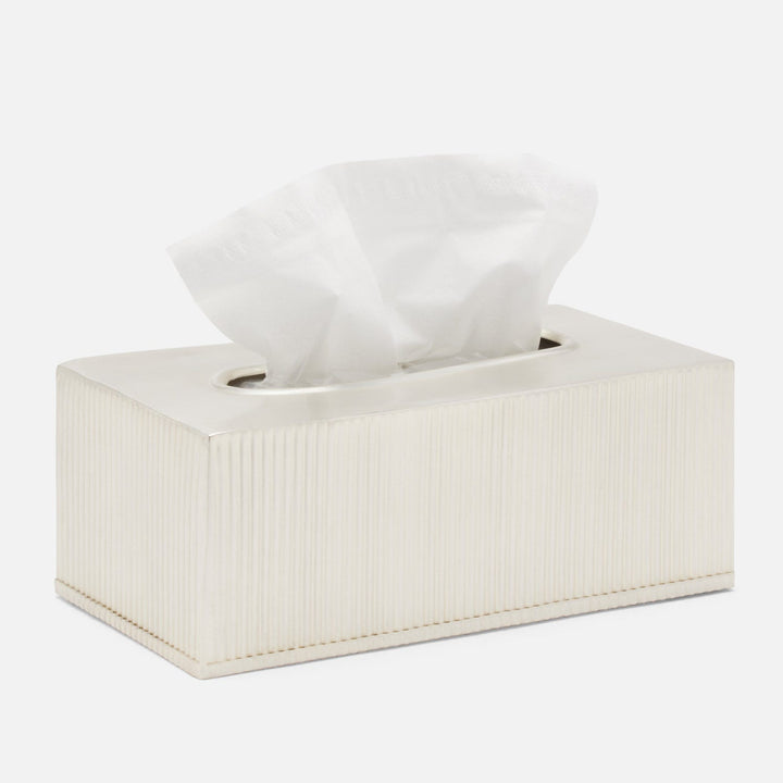 Redon, Matte Silver, Tissue Box, Rectangle Straight, Ribbed Metal