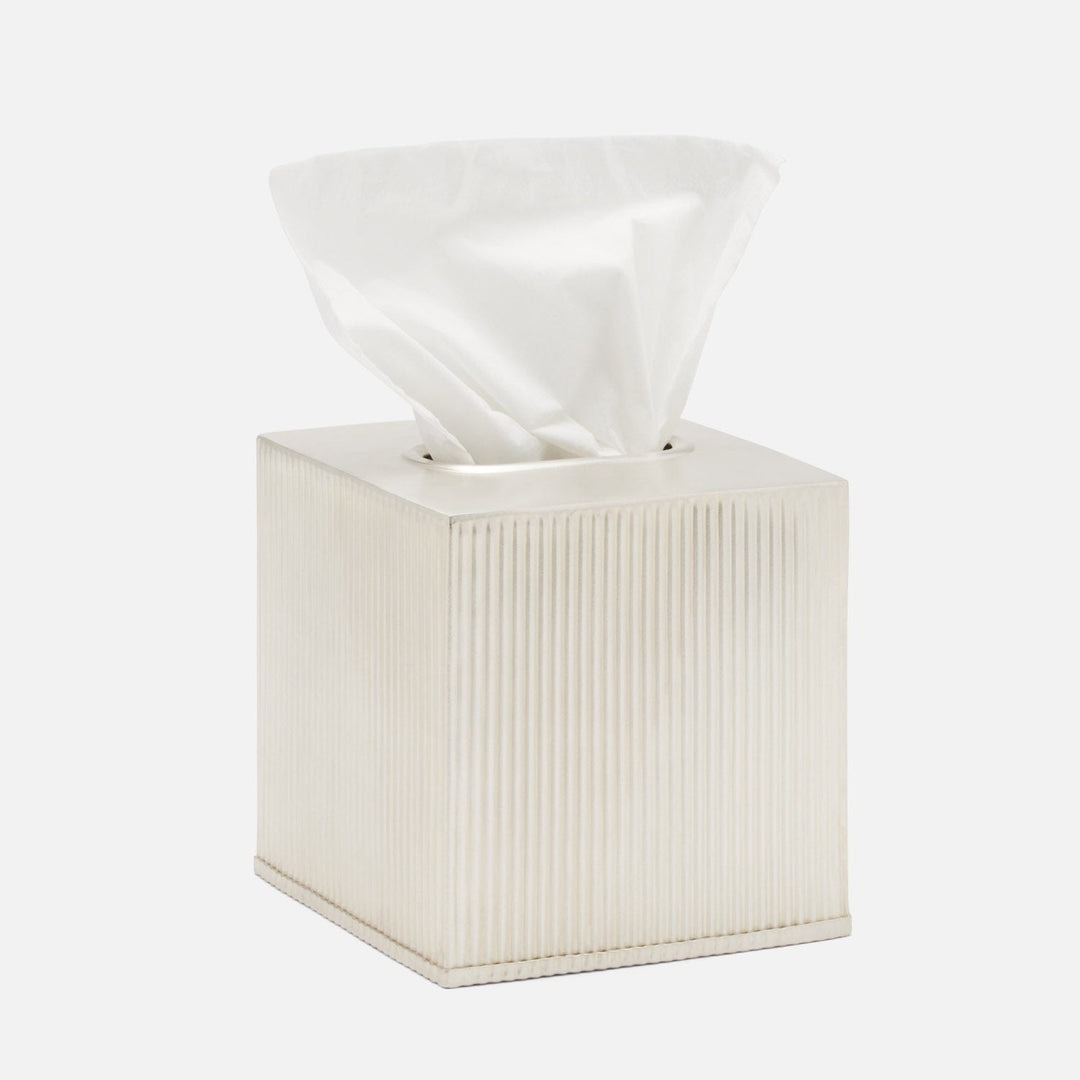 Redon,Matte Silver, Tissue Box, Square Straight, Ribbed Metal