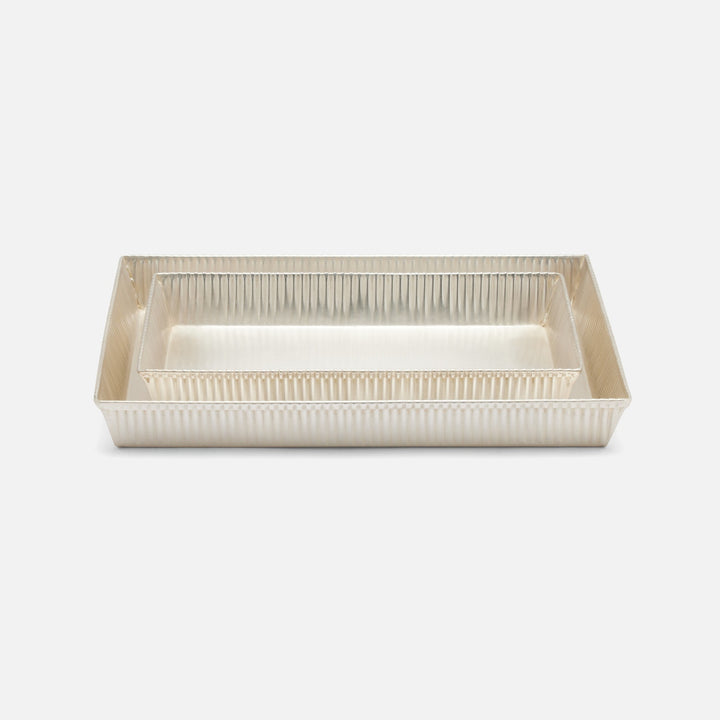 Redon, Matte Silver, Nested Trays, Rectangular Tapered, Ribbed Metal, S/2