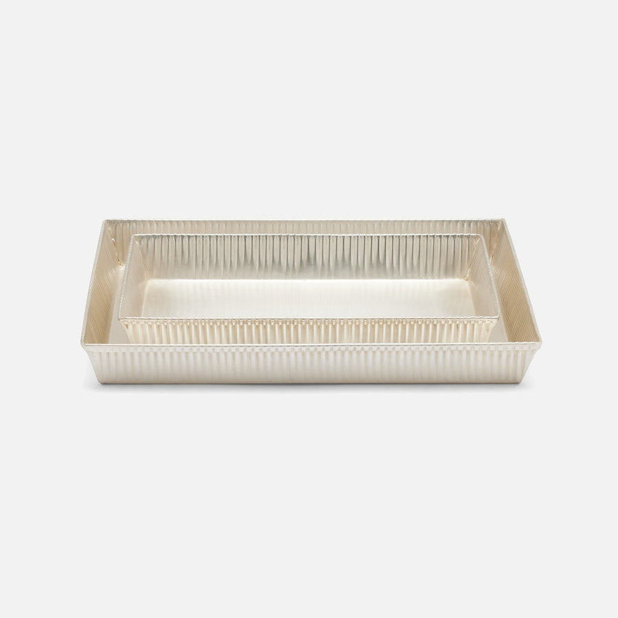 Redon, Matte Silver, Nested Trays, Rectangular Tapered, Ribbed Metal, S/2