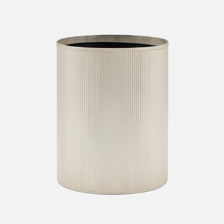 Redon, Matte Silver, Wastebasket, Round, Ribbed Metal