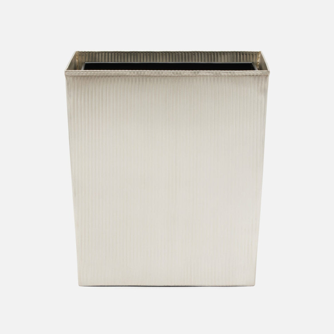Redon, Matte Silver, Wastebasket, Rectangular Tapered, Ribbed Metal