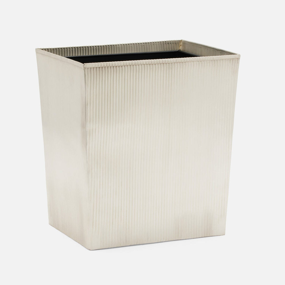 Redon, Matte Silver, Wastebasket, Rectangular Tapered, Ribbed Metal