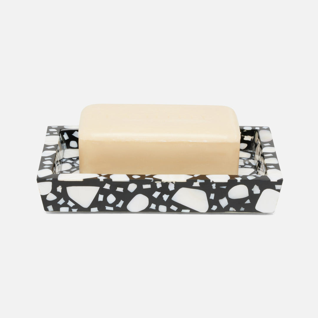 Remini, Black/White, Soap Dish, Rectangular Tapered, Resin/Shell