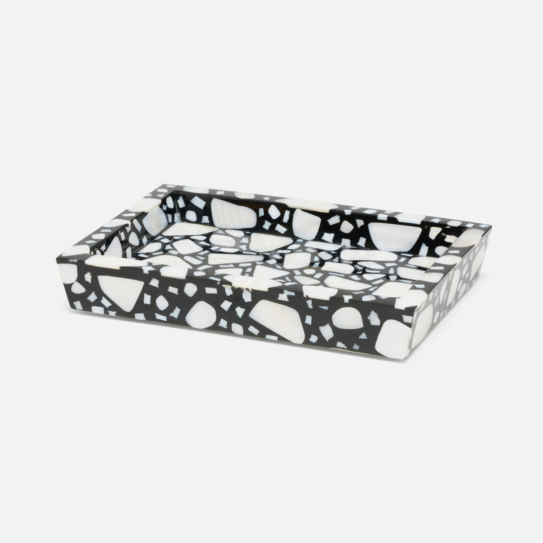 Remini, Black/White, Soap Dish, Rectangular Tapered, Resin/Shell