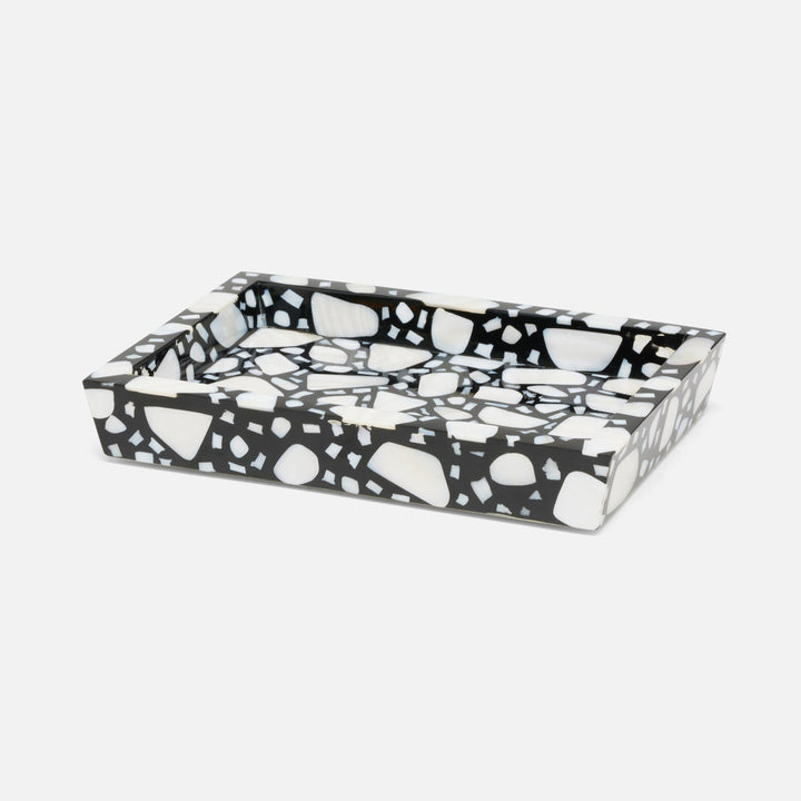 Remini, Black/White, Soap Dish, Rectangular Tapered, Resin/Shell