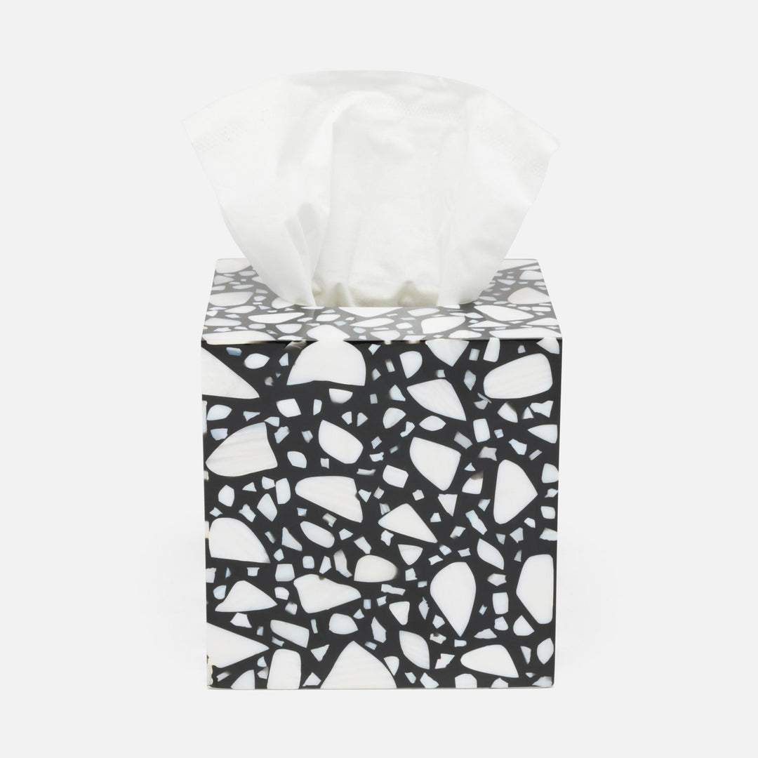 Remini, Black/White, Tissue Box, Square Straight, Resin/Shell