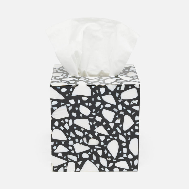 Remini, Black/White, Tissue Box, Square Straight, Resin/Shell