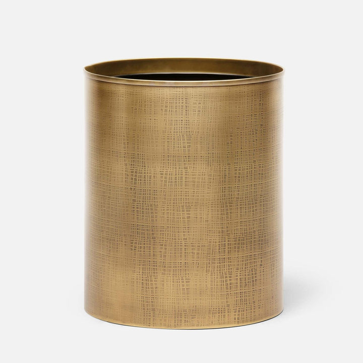 Remy, Antique Brass, Wastebasket, Round, Textured Stainless Steel