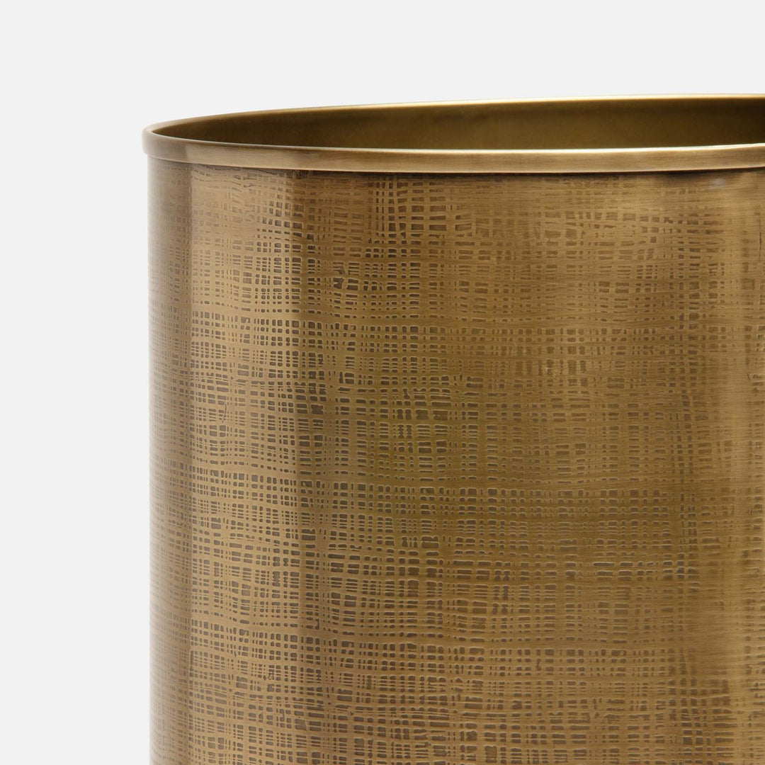 Remy, Antique Brass, Wastebasket, Round, Textured Stainless Steel