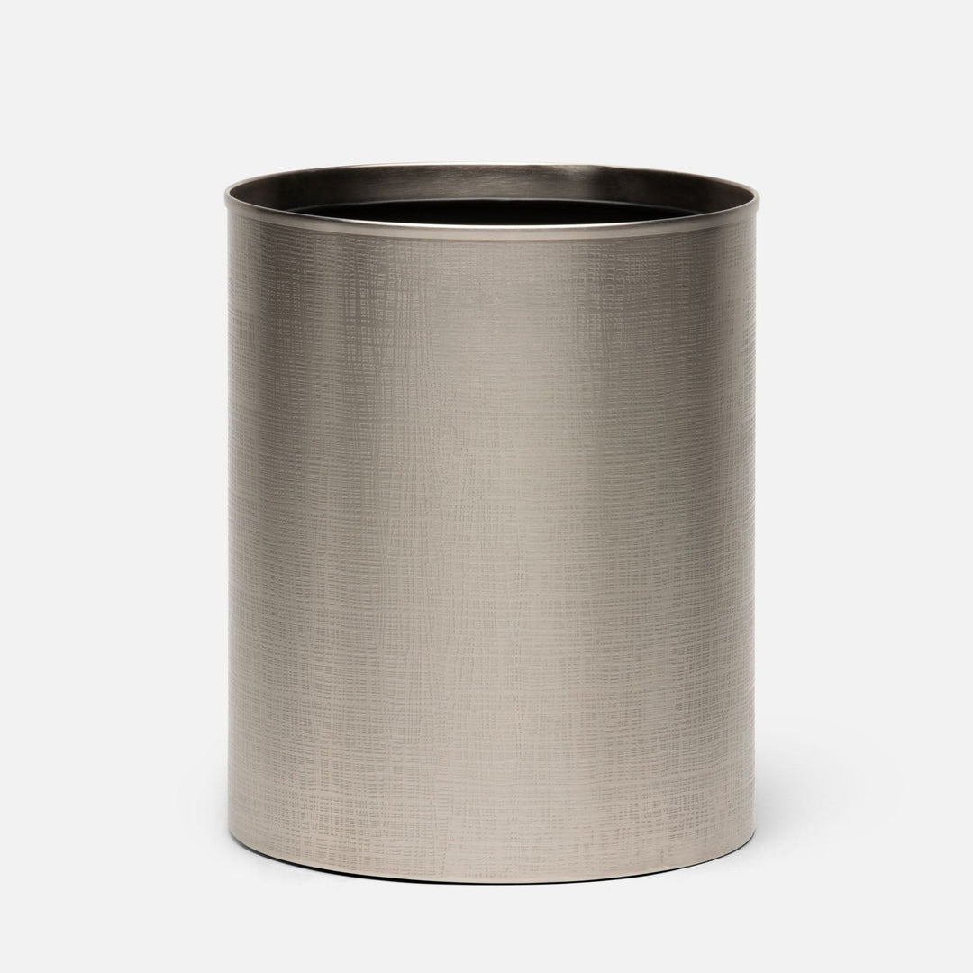 Remy, Pewter, Wastebasket, Round, Textured Stainless Steel