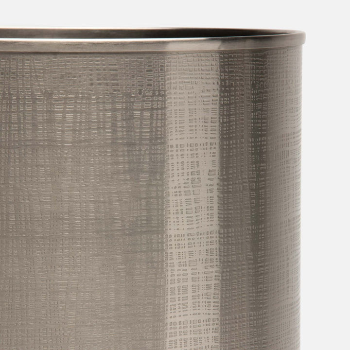 Remy, Pewter, Wastebasket, Round, Textured Stainless Steel