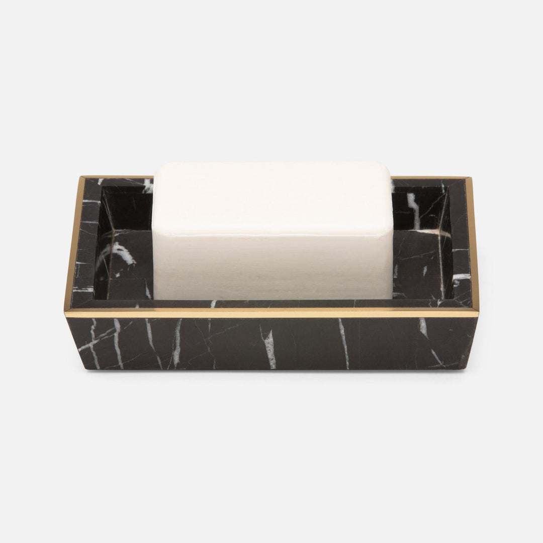 Rhodes, Nero, Soap Dish, Rectangular Tapered, Marble With Brass