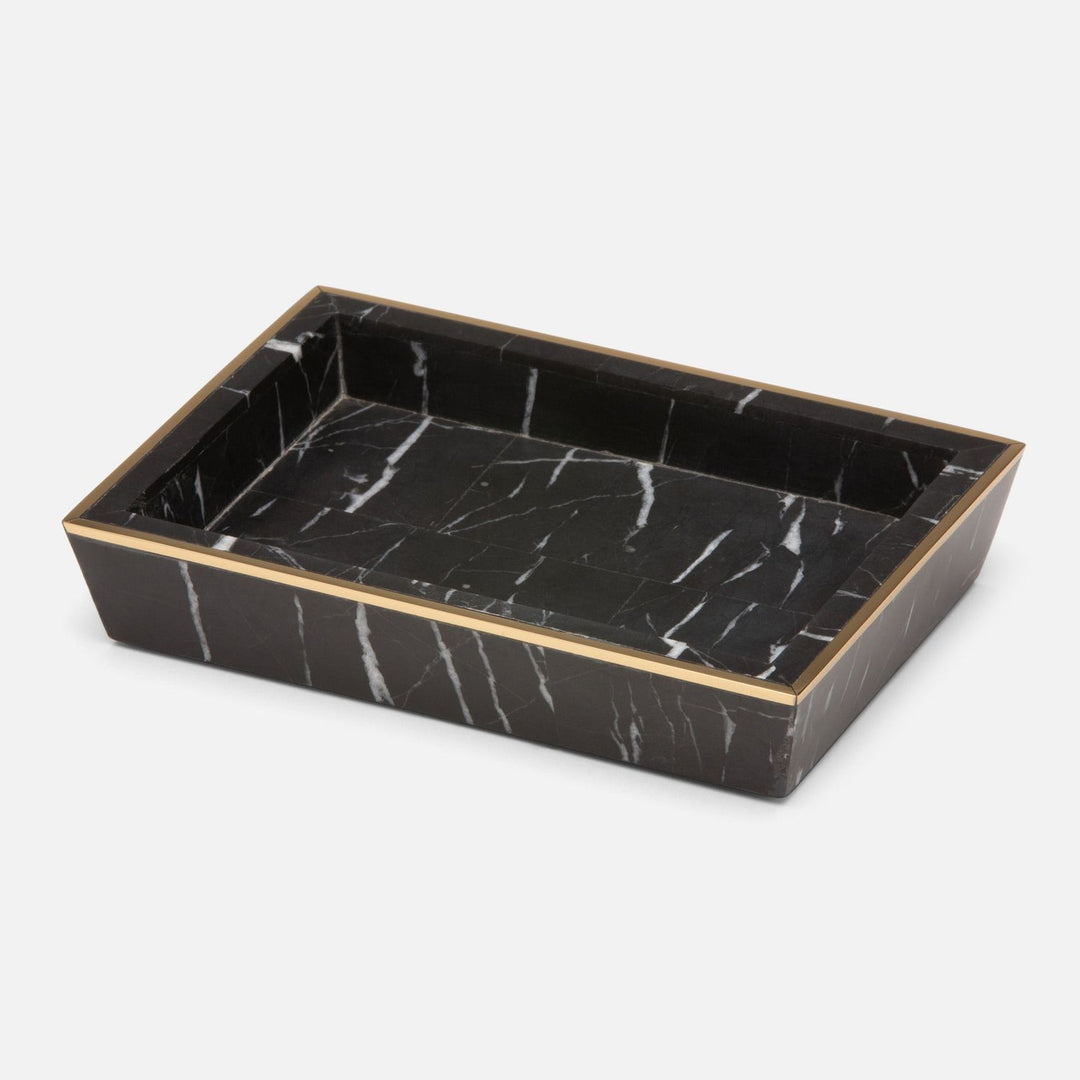 Rhodes, Nero, Soap Dish, Rectangular Tapered, Marble With Brass