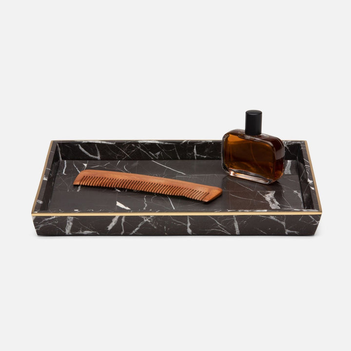 Rhodes, Nero, Large Tray, Rectangular Tapered, Marble With Brass
