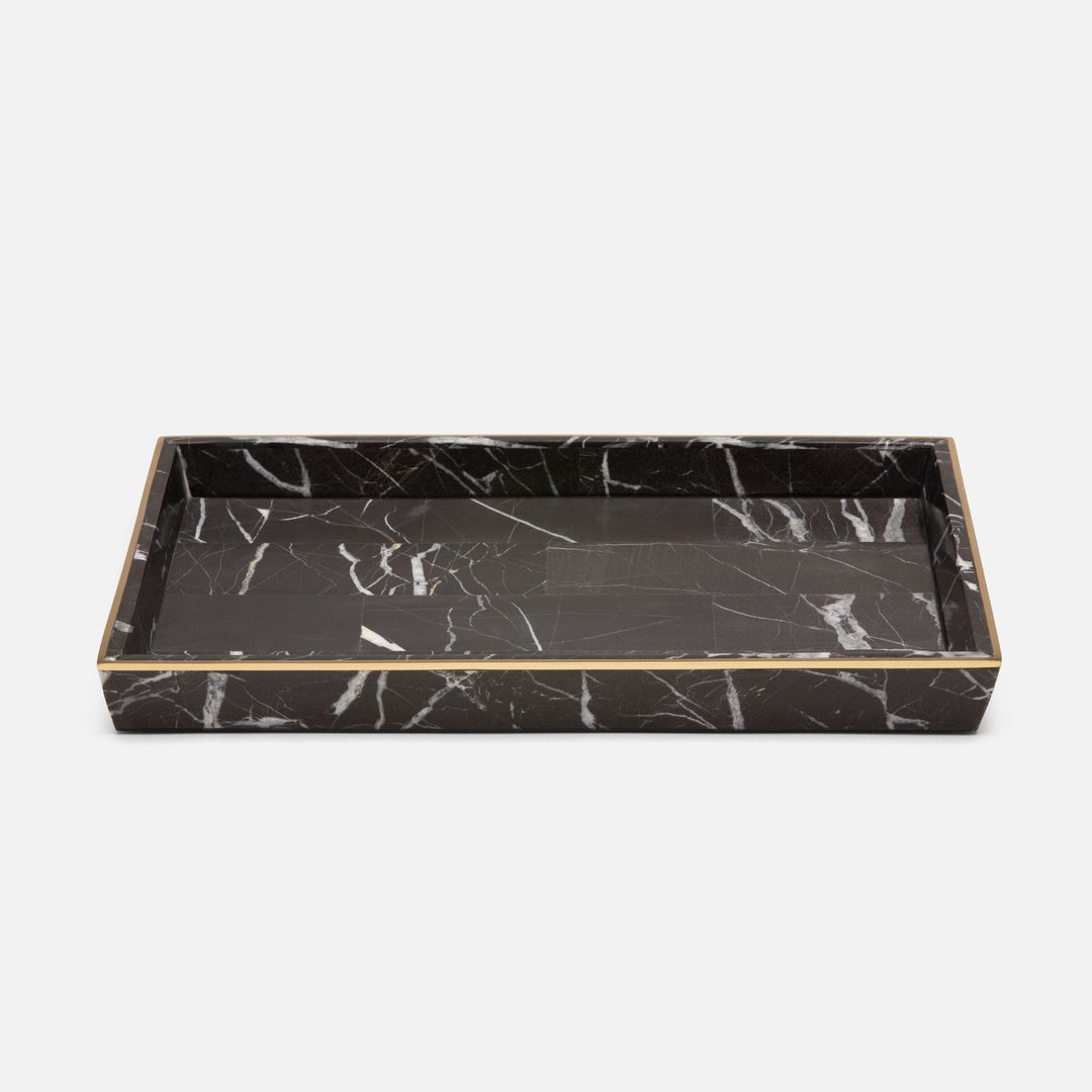 Rhodes, Nero, Large Tray, Rectangular Tapered, Marble With Brass
