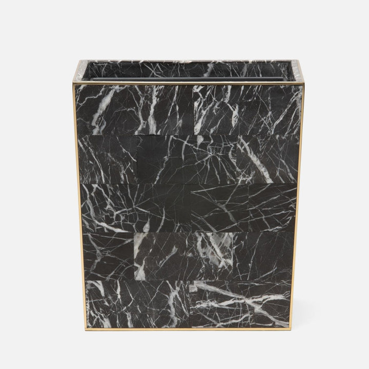 Rhodes, Nero, Wastebasket, Rectangular Tapered, Marble With Brass