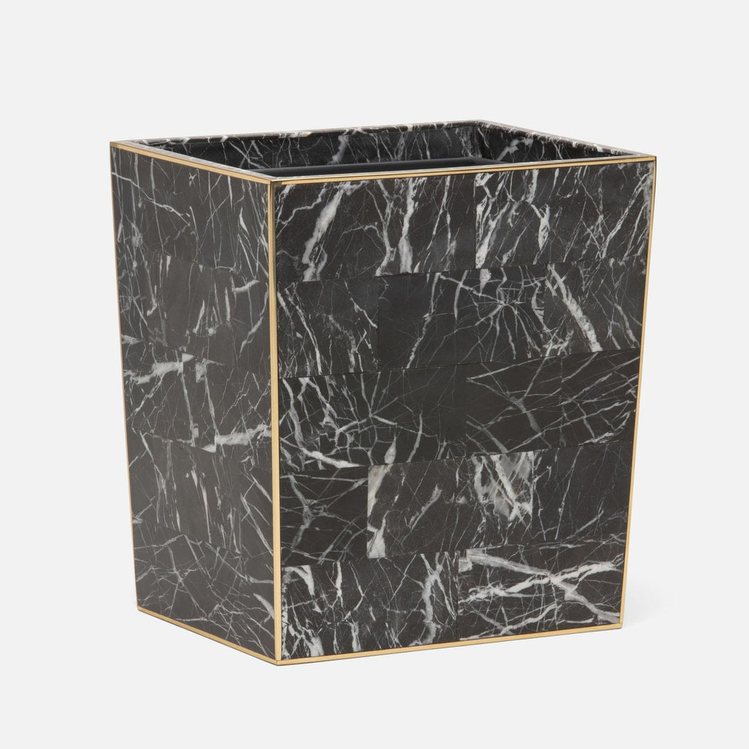 Rhodes, Nero, Wastebasket, Rectangular Tapered, Marble With Brass