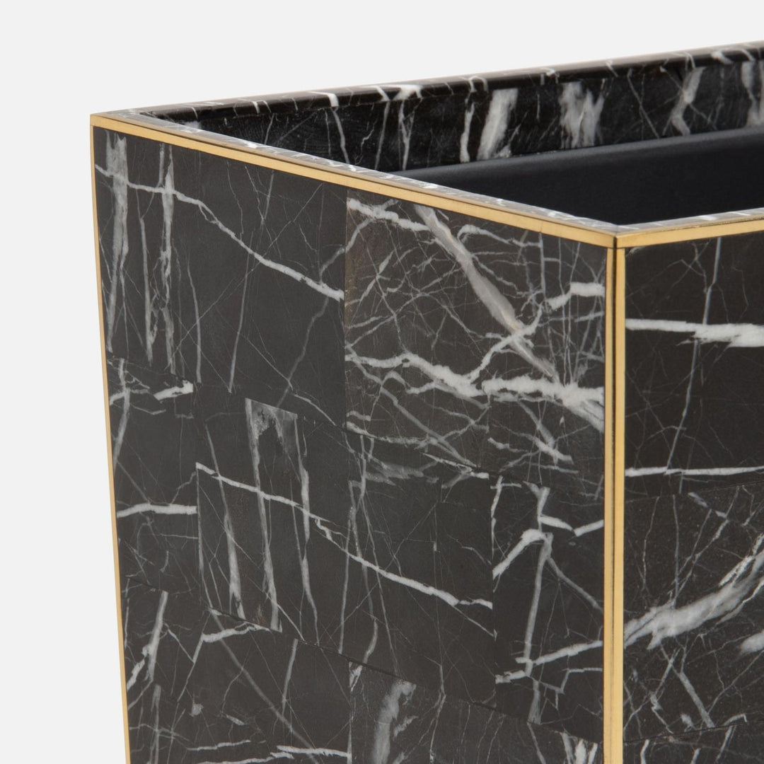 Rhodes, Nero, Wastebasket, Rectangular Tapered, Marble With Brass