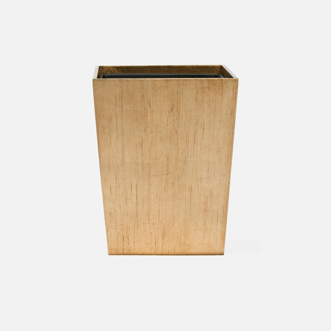 Tanlay, Antiqued Gold, Wastebasket, Square Tapered, Leaf