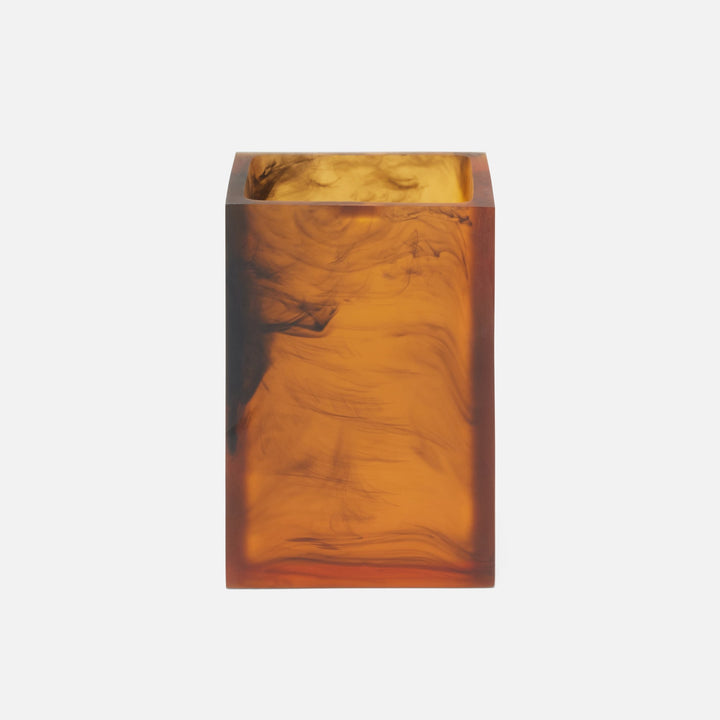 Tavira, Amber/Black, Brush Holder, Square Straight, Swirled Resin