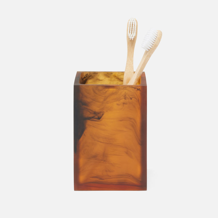 Tavira, Amber/Black, Brush Holder, Square Straight, Swirled Resin