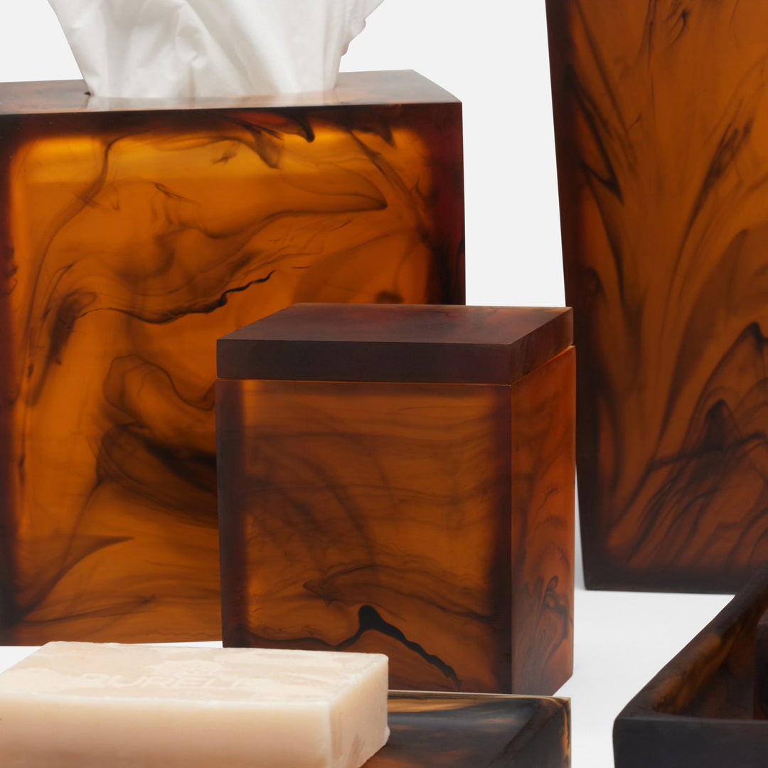 Tavira, Amber/Black, Canister, Square Straight, Small, Swirled Resin