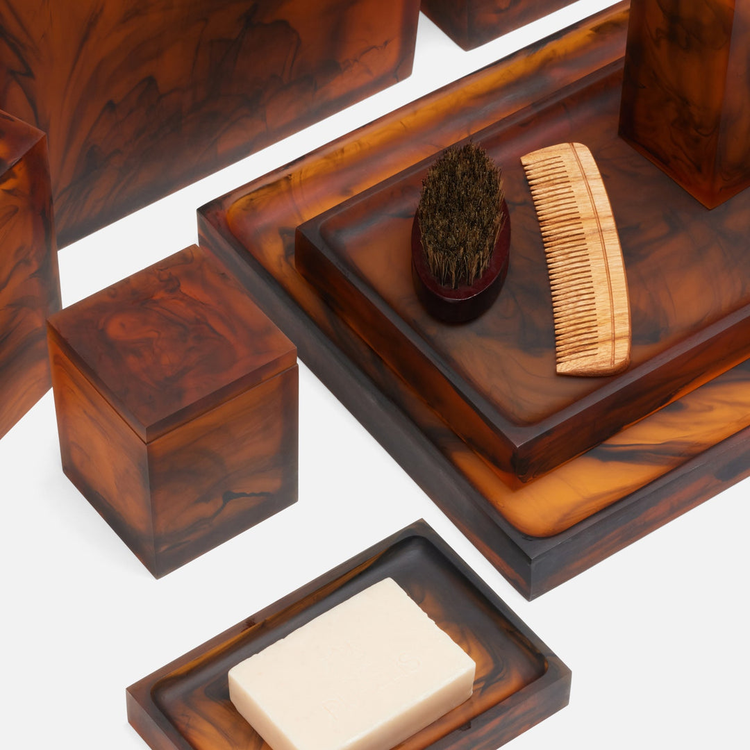 Tavira, Amber/Black, Canister, Square Straight, Small, Swirled Resin