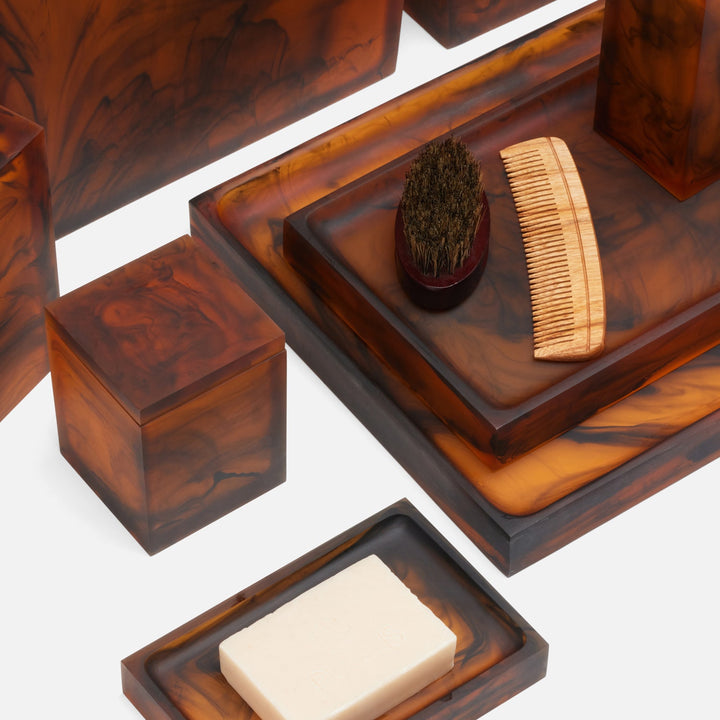 Tavira, Amber/Black, Canister, Square Straight, Small, Swirled Resin