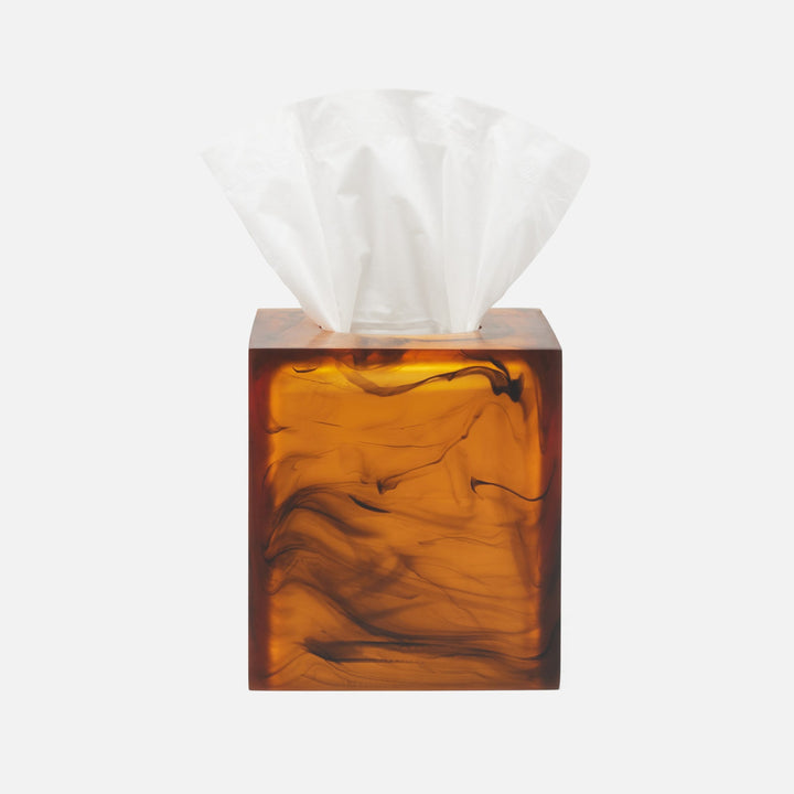 Tavira, Amber/Black, Tissue Box, Square Straight, Swirled Resin