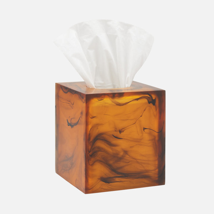 Tavira, Amber/Black, Tissue Box, Square Straight, Swirled Resin