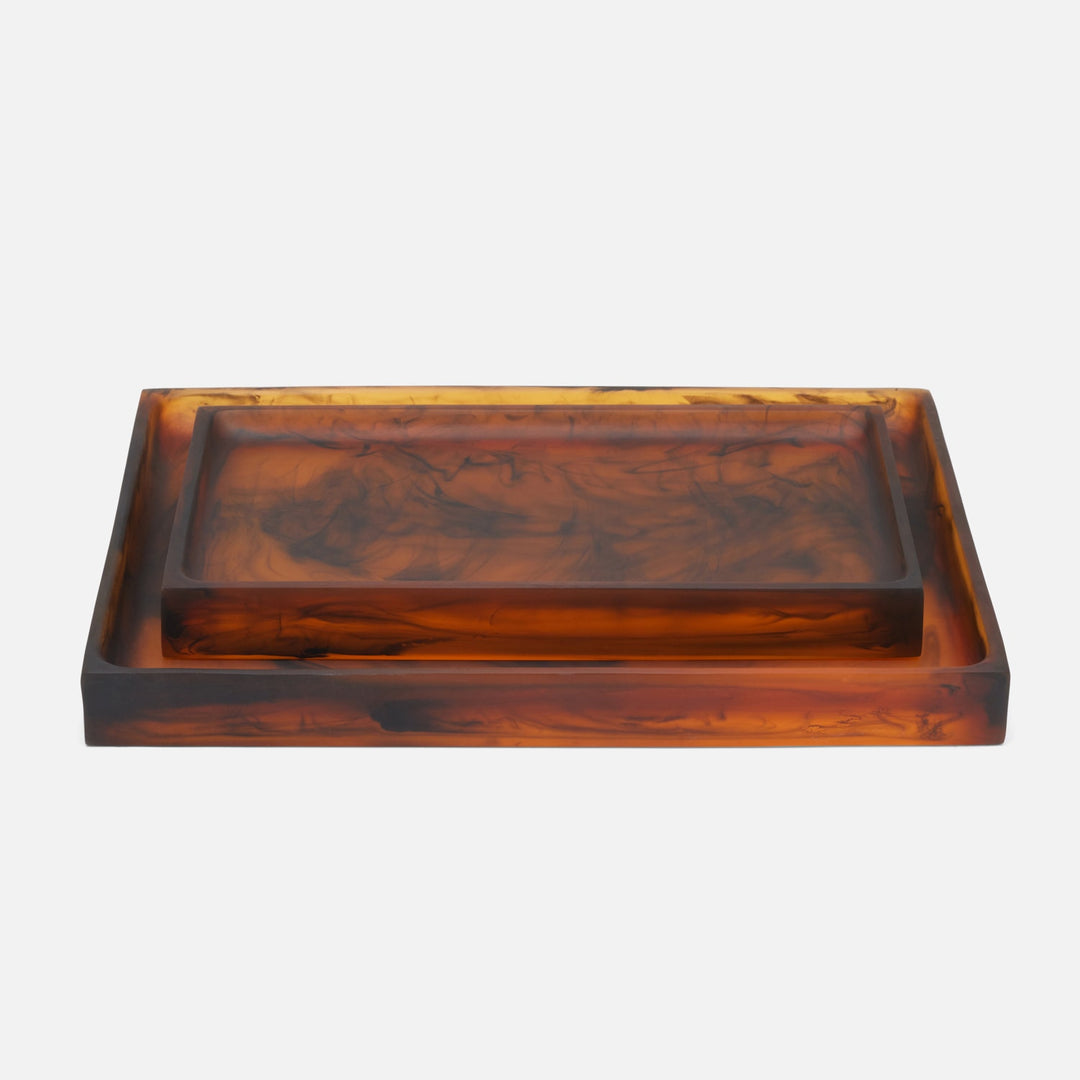 Tavira, Amber/Black, Nested Trays, Rectangular Straight, Swirled Resin, S/2