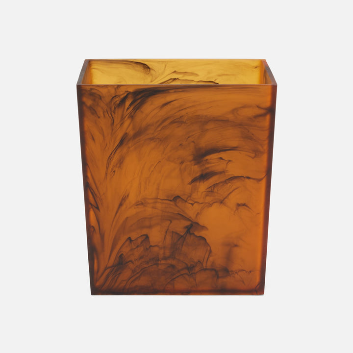 Tavira, Amber/Black, Wastebasket, Rectangular Tapered, Swirled Resin