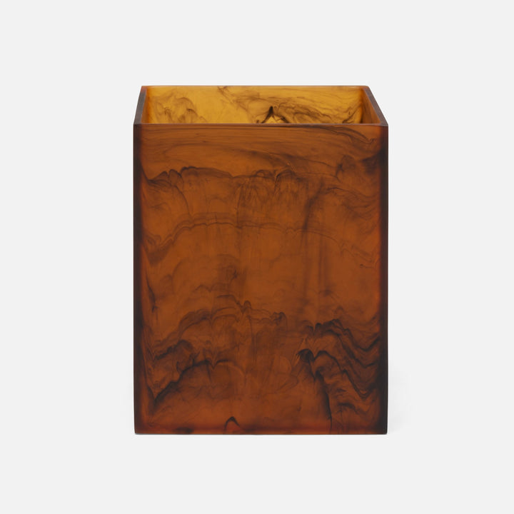 Tavira, Amber/Black, Wastebasket, Square Straight, Swirled Resin