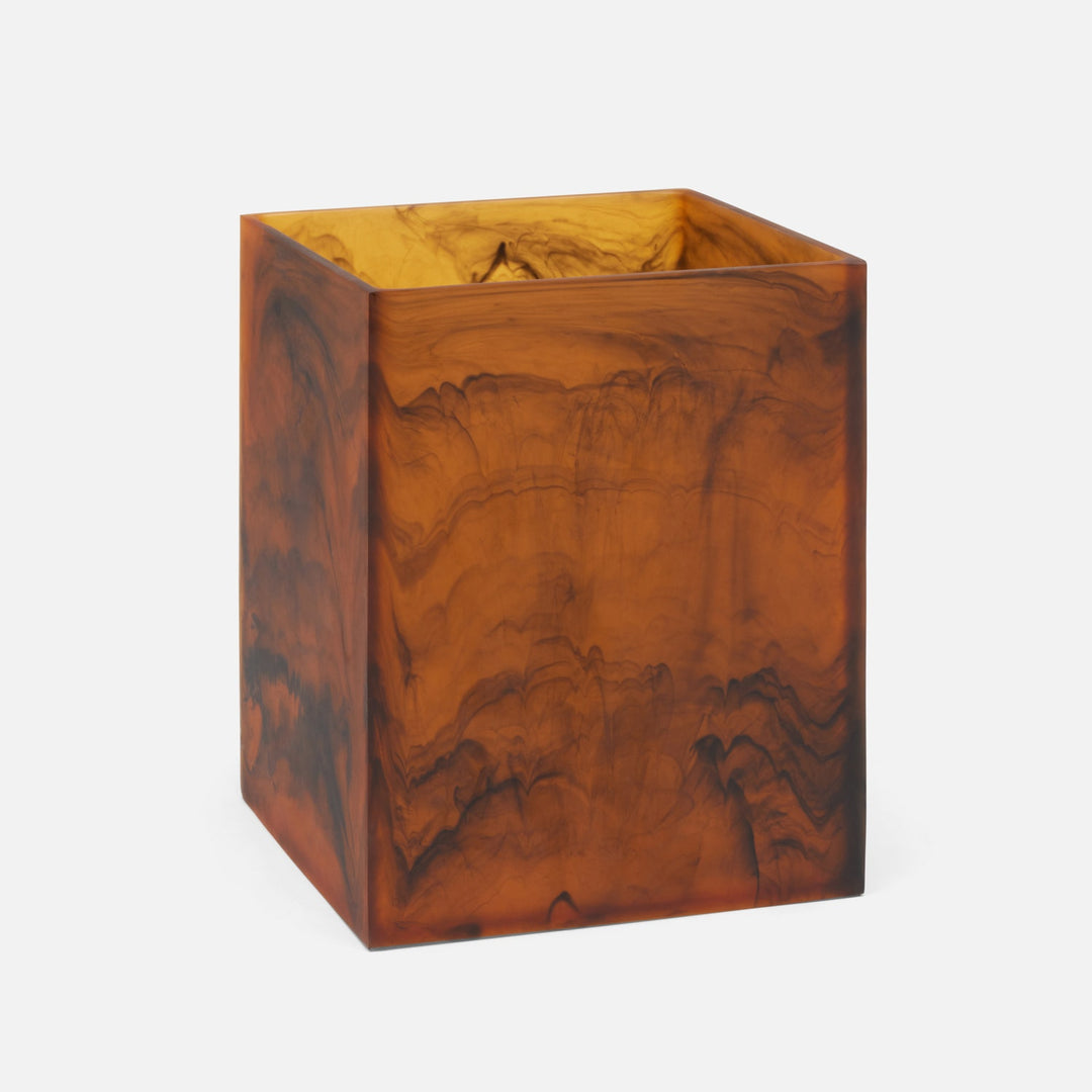 Tavira, Amber/Black, Wastebasket, Square Straight, Swirled Resin