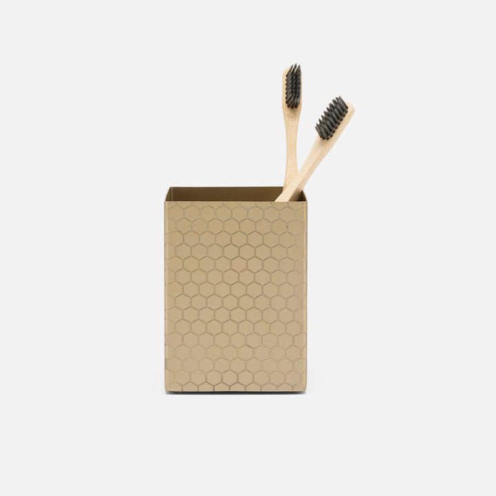 Temara, Champagne Gold, Brush Holder, Square Straight, Honeycomb Textured Stainless Steel