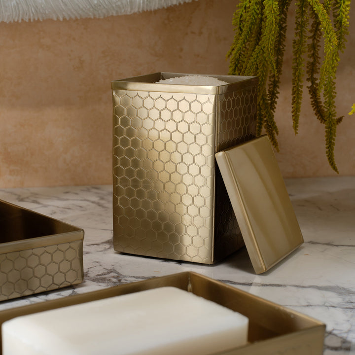 Temara, Champagne Gold, Canister, Square Straight, Small, Honeycomb Textured Stainless Steel